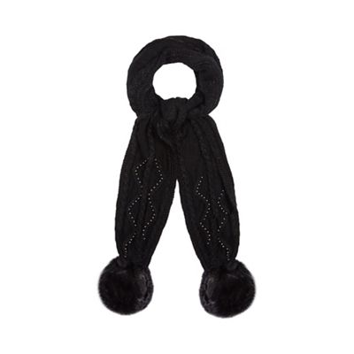 Black faux fur pom pom scarf